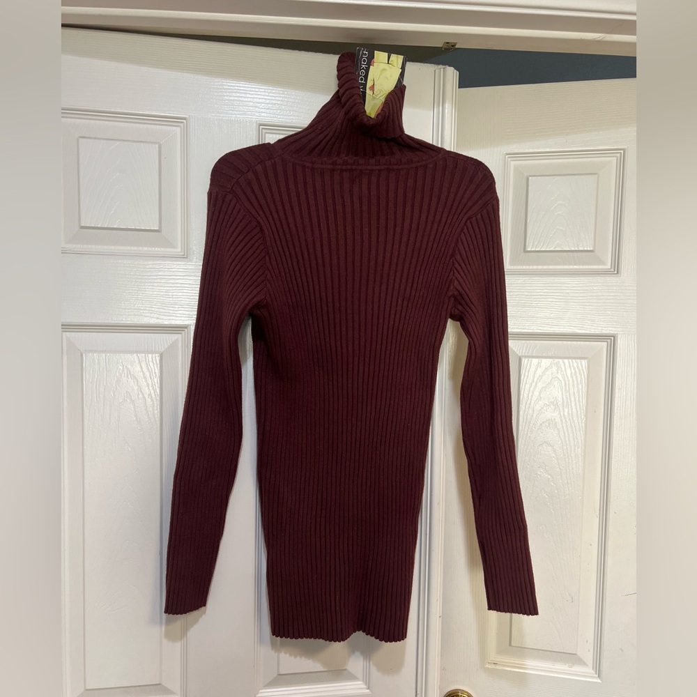 Naked Wardrobe Long Sleeve Brown Thick Knit Turtleneck Bodycon Mini Dress SZ M